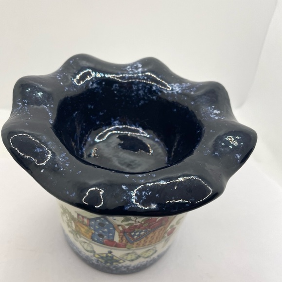 Blue Spongeware Dip Chiller with Country Kitchen Decor Print - Picture 2 of 5